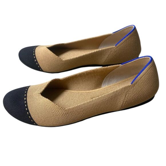 Rothy's Camel Captoe Ballet Flat US 6.5 Brown Black Knit Sustainable Preppy - Picture 5 of 13